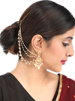 Yellow Chimes - American Diamond Studded Gold Plated Bridal Champasaralu for Women