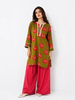 Poppi - Green Wild Rose Printed Kurta