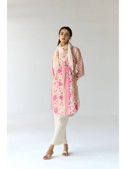 Shyam Narayan Prasad - Floral Printed Pink Kurta with Pants and Scarf