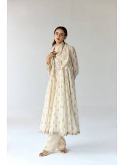 Shyam Narayan Prasad - Thread Embroidered White Kurta with Pants and Scarf