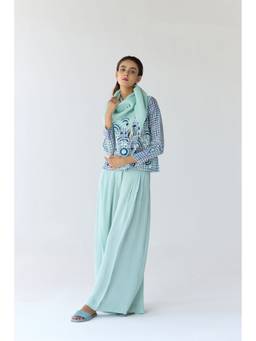 Shyam Narayan Prasad - Thread Embroidered Blue Kurta with Palazzo and Dupatta