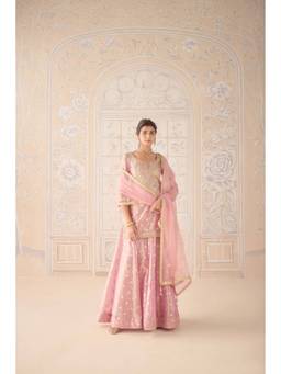 Shyam Narayan Prasad - Zardozi Embroidered Pink Sharara with Kurti and Dupatta
