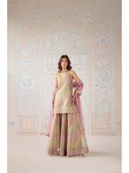 Shyam Narayan Prasad - Zardozi Embroidered Sleeveless Sharara with Kurti & Dupatta