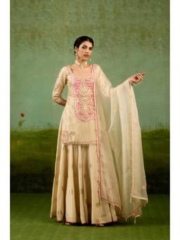 Shyam Narayan Prasad - Gota Embroidered Ivory Sharara with Kurta and Dupatta