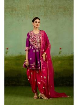 Shyam Narayan Prasad - Gota Embroidered Purple Kurta with Dhoti Pant and Dupatta