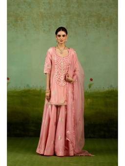 Shyam Narayan Prasad - Gota Embroidered Pink Sharara with Kurta and Dupatta
