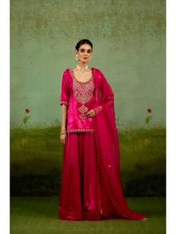 Shyam Narayan Prasad - Zardozi Embroidered Pink Sharara with Kurta and Dupatta