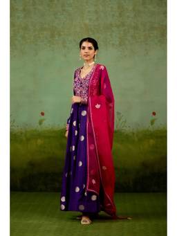 Shyam Narayan Prasad - Gota Embroidered Blue Anarakali with Pants and Dupatta