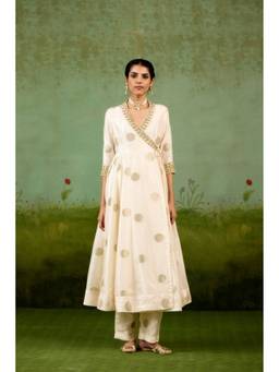 Shyam Narayan Prasad - Zardozi Embroidered Ivory Angrakha with Pants