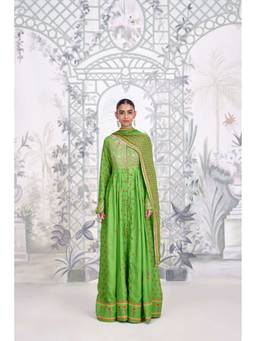 Shyam Narayan Prasad - Zardozi Embroidered Green Anarkali with Pant and Dupatta