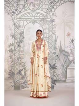 Shyam Narayan Prasad - Zardozi Embroidered Cream Anarkali with Pant and Dupatta