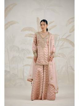 Shyam Narayan Prasad - Zardozi Embroidered Pink Kurta with Sharara and Dupatta