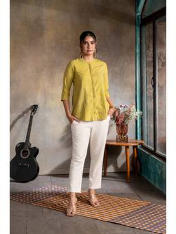 EARTHWEAR - Green Handloom Cotton Hand Embroidered Antifit Top