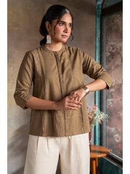 EARTHWEAR - Mud Brown Handloom Cotton Hand Embroidered Antifit Top