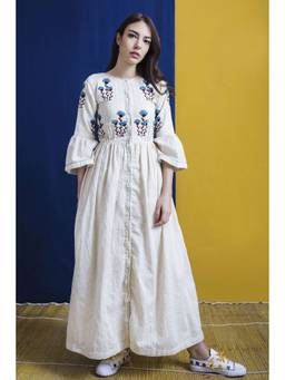 THE RIGHT CUT - Ivory Handloom Hand Embroidered Dress