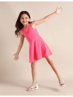 U.S. POLO ASSN. - Girls Dark Pink Solid A-Line Dress