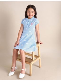 U.S. POLO ASSN. - Girls Blue Floral A-Line Dress