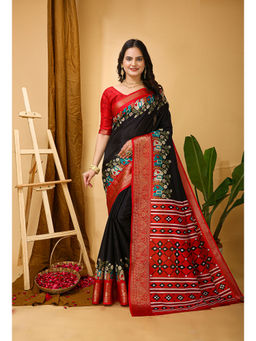 Anjaneya Sarees - Women Black Woven Saree with Unstitched