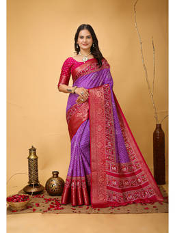 Anjaneya Sarees - Women Purple Woven Saree with Unstitched