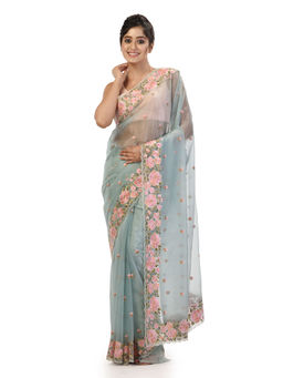 KAVVYA - Women Green Embroidered Saree