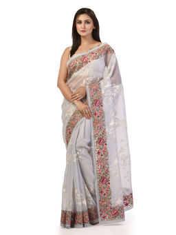 KAVVYA - Women Grey Embroidered Saree