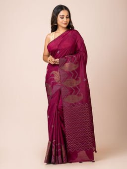 KAVVYA - Women Wine Woven Saree