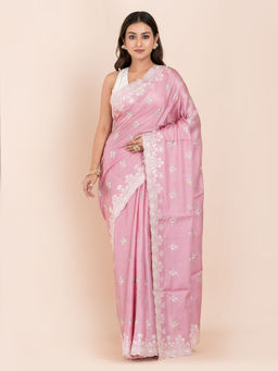 KAVVYA - Women Pink Embroidered Saree