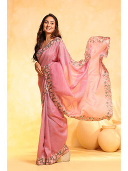KAVVYA - Women Pink Embroidered Saree