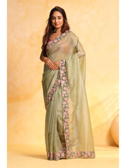 KAVVYA - Women Olive Embroidered Saree