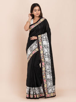 KAVVYA - Women Black Embroidered Saree