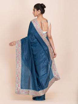 KAVVYA - Women Teal Embroidered Saree