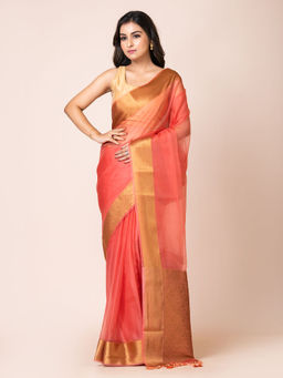 KAVVYA - Women Peach Woven Saree
