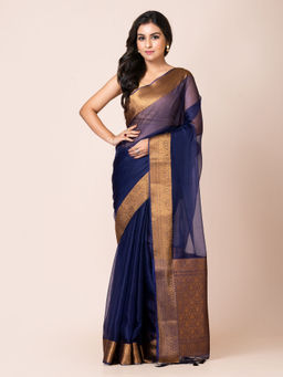 KAVVYA - Women Navy Blue Woven Saree