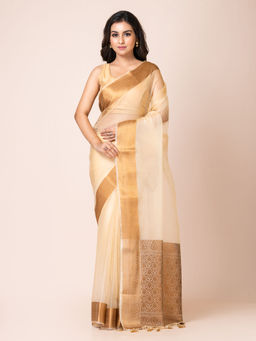KAVVYA - Women Cream Woven Saree