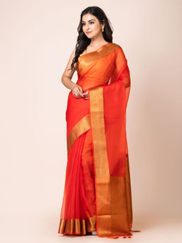 KAVVYA - Women Orange Woven Saree