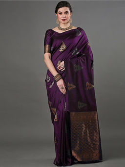 Anjaneya Sarees - Women Purple Woven Saree with Unstitched