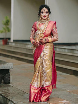 Anjaneya Sarees - Women Yellow Woven Saree with Unstitched