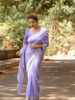 Anjaneya Sarees - Women Purple Woven Saree with Unstitched