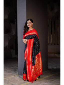 Anjaneya Sarees - Women Black Woven Saree with Unstitched