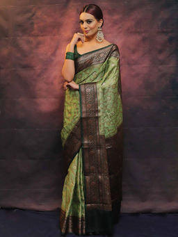 Anjaneya Sarees - Women Green Woven Saree with Unstitched