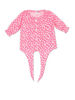 U.S. POLO ASSN. - Girls Pink Raglan Sleeve Tie Up Hem Top