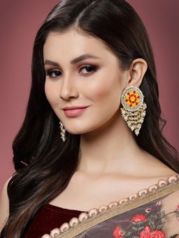 PANASH - Gold Plated Kundan Stone Circular Shaped Meenakari Drop Earrings