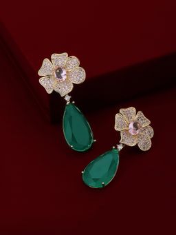 Carlton London - Premium Gold & Green Toned CZ Studded Gold-Plated Drop Earrings