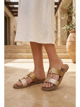 LAZERA SHOES - Flats for Women Stylish Open Gold Dual Ring Strap
