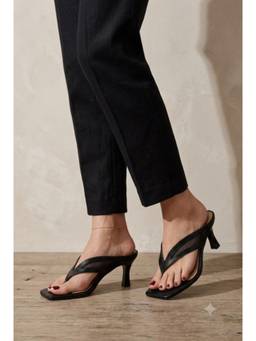 LAZERA SHOES - Kitten Heels Sheer Mesh Thong Square Toe Slip On Black for Women