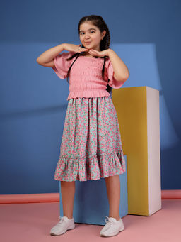 Budding Bees - Girls Pink Floral Top with Skirt (Set of 2)