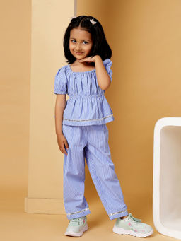 Budding Bees - Girls Blue Stripes Co-ord (Set of 2)