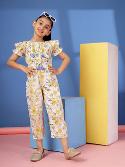 Budding Bees - Girls Yellow Floral Jumpsuit