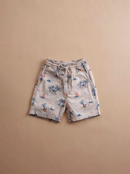 Yellow Rabbit - Boys Beige Printed Shorts