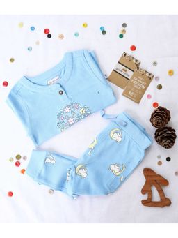 Yellow Rabbit - Girls Blue Printed Co-ord (Set of 2)